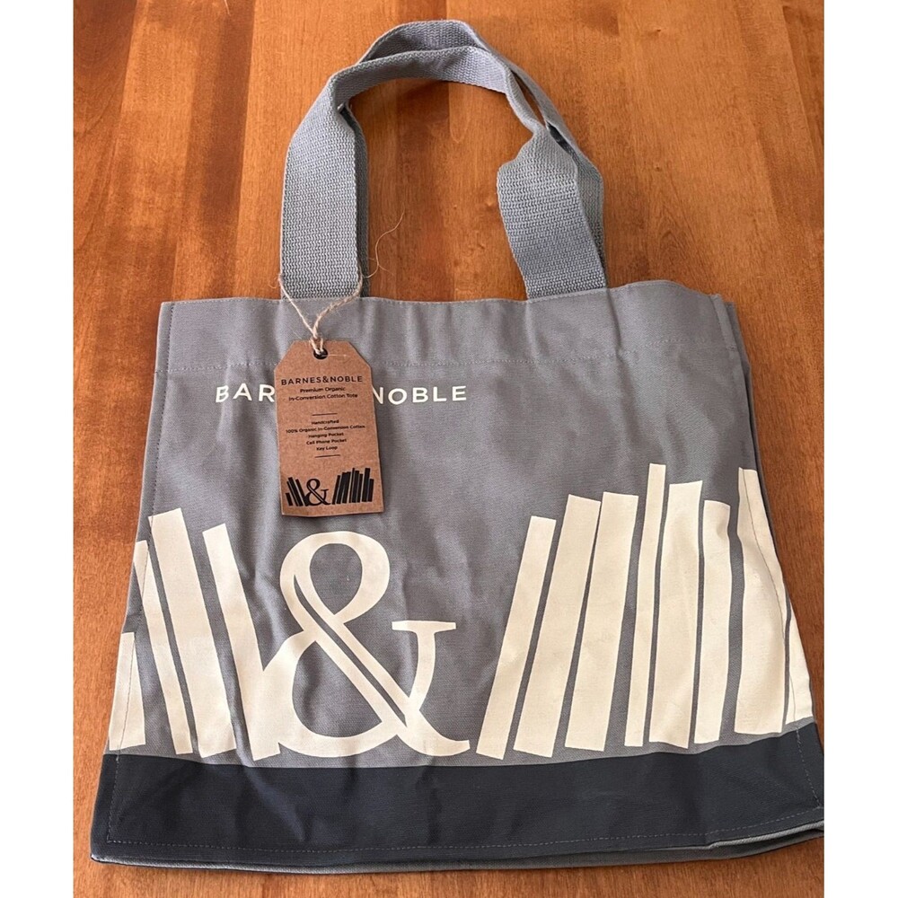 Barnes & Noble Book Tote Bag Gray Organic Cotton Reading NEW
